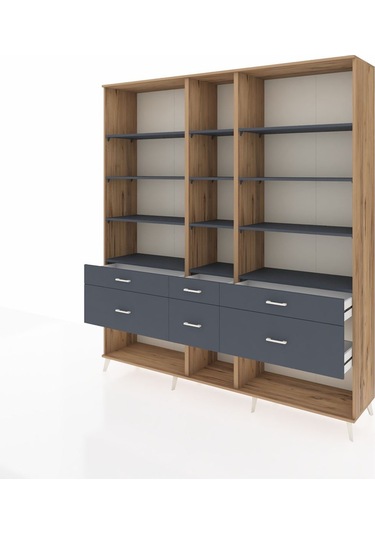 Hyperion Dolap 12 Raflı 6 Çekmeceli 220x44x243 Çam-antrasit/antrasit Antrasıt/antrasıt