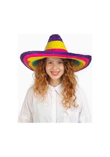 Sombrero Meksika Şapkası Renkli Örme Hasır Çocuk Boy