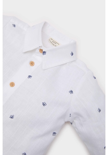 DeFacto Erkek Bebek Desenli Flamlı Poplin Uzun Kollu Gömlek E2022A525SPER85 Ekru