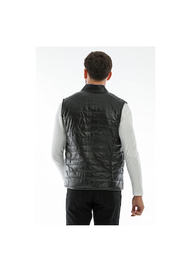 Dericlass Charles Siyah Hakiki Deri Yelek Erkek