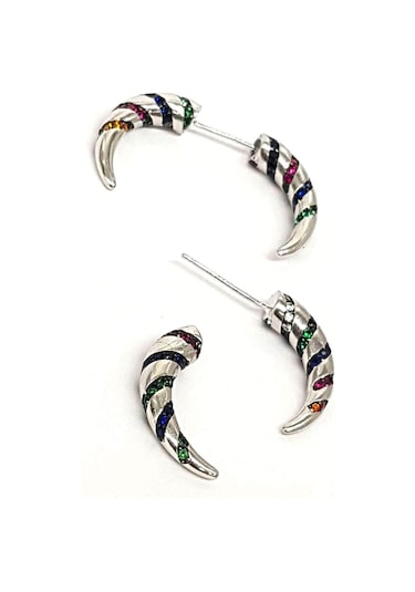 Renkli Tasli Italyan Tasarimi Gümüş Piercing Küpe Gümüş
