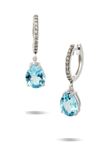 Blue Topaz Küpe - Beyaz Altın