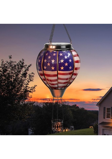 Sıcak Hava Balon Güneş Feneri İle Titreyen Alev Işığı Açık Bahçe Bahçesi Dekorasyonu, Bayrak+kelebek
