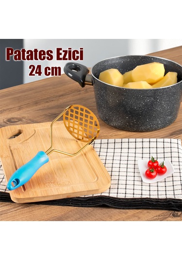 Porsima Paslanmaz Metal Patates Ezici Patates Ezeceği 24cm Mavi