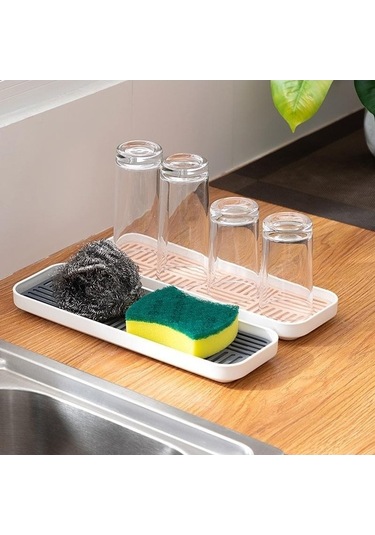 Pazly Çelik Mavi Lavabo Sabunluk Mutfak Depolama Tepsisi, Ev Düzenleyici Sünger Tutucu Bardak Drenaj Tepsisi, Bulaşık Yıkama Scrubber, Mutfak Aksesuarı Mavi