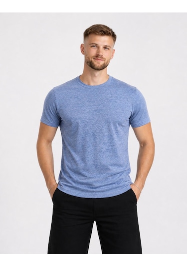 Axxel Erkek Mavi Melanj Kısa Kollu Pamuk T-shirt-d405