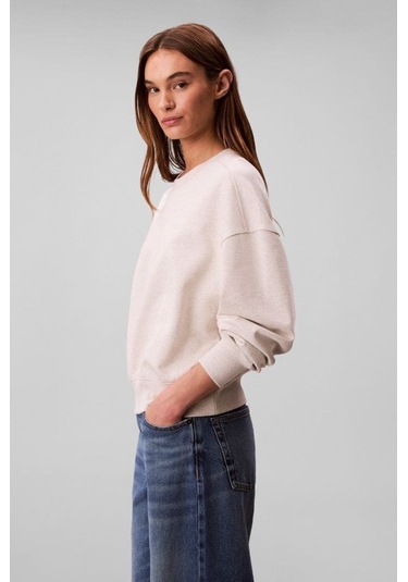 Kadın Regular Fit Logo Nakışlı Bisiklet Yaka Sweatshirt - Bej Vanilla Heather