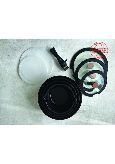 Neoflam Midas Ayrılabilen Saplı İç İçe Geçebilen 11 Parça Tencere Seti Siyah