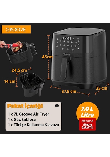 Groove Max XXL 7L 1800W WiFi Smart Airfryer Air Fryer Yağsız Sıcak Hava Fritözü Siyah
