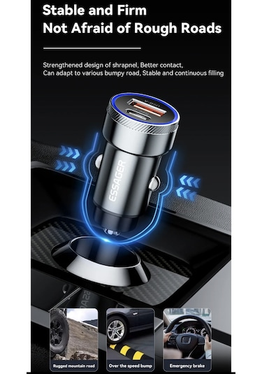 Essager 54w Hızlı Pd Araç Şarjı Type-c Ve Usb Çift Girişli Hızlı