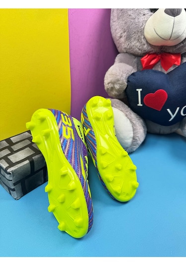 Erkek Çocuk Halısaha Kranpon Çoraplı Çivili Futbol Spor Ayakkabısı F35kr Mor-sarı