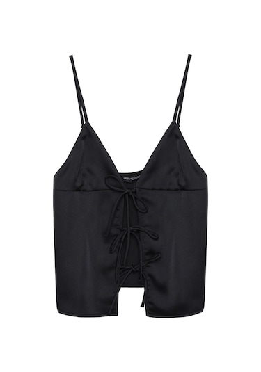 Ollacollection Fiyonk Detaylı Askılı Bluz Siyah