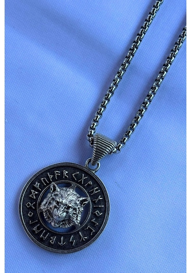 Kurt Viking Run El İşçiliği Paslanmaz Çelik Zincir Erkek Kolye Gümüş