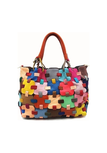 Shidai888 Renkli Patchwork Büyük Kapasiteli Tote Çanta, Çok Renkli
