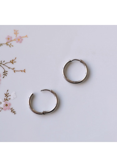 18 Mm Cerrahi Çelik Halka Küpe Gümüş Renkli Gri