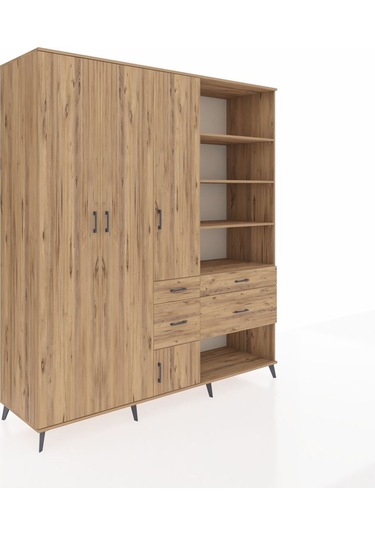 Kronos Dolap 14 Raflı 4 Çekmeceli 4 Kapaklı 220x59x243 Çam-çam/çam Atlas Çam/atlas Çam