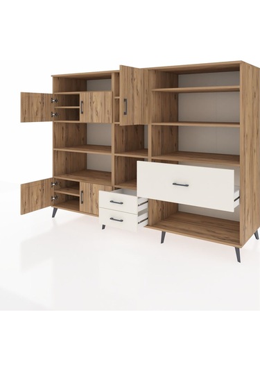 Kronos Dolap 13 Raflı 3 Çekmeceli 5 Kapaklı 220x59x163 Çam-çam/ay Çam-çam/aytaşı
