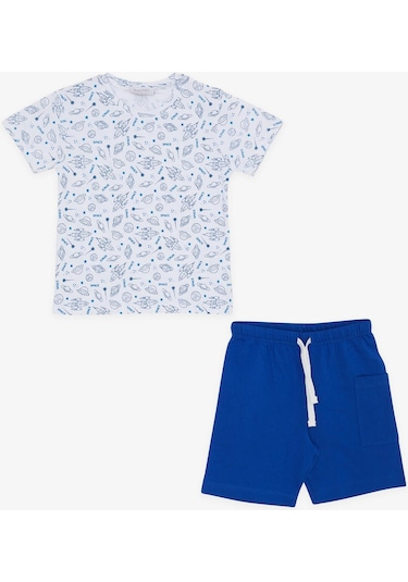 Breeze Girls & Boys Erkek Çocuk Şortlu Takım Uzay Temalı 1.5-5 Yaş, Beyaz-beyaz Beyaz