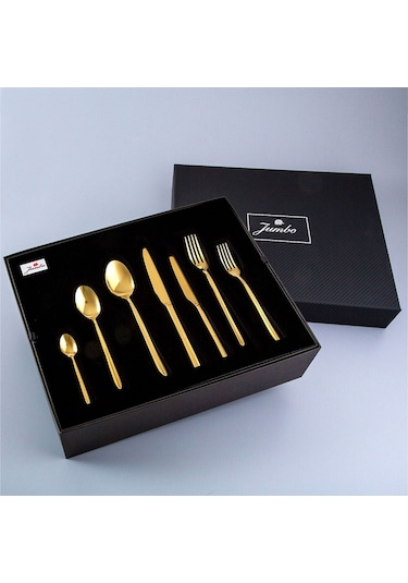 Jumbo 9401 Twist Titanyum Gold 12 Kişilik Çatal Kaşık Bıçak Seti Altın