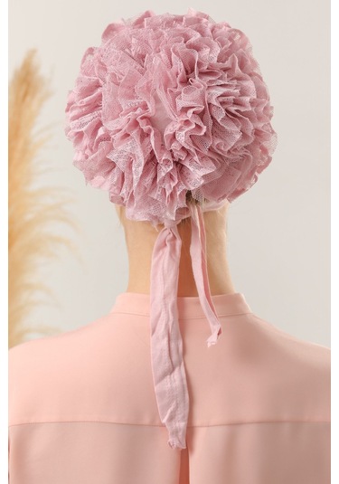 Tesettür Fırfırlı Bone Pudra Pudra