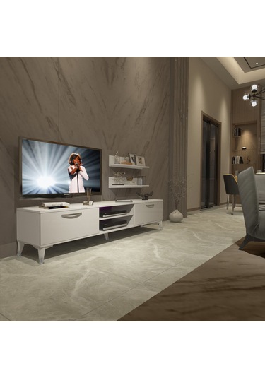 Decoraktiv Eko 4 Slm Dvd Silver Tv Ünitesi Tv Sehpası Beyaz