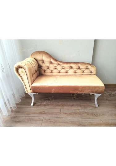 Dekoratif Bihter Koltuk Josefin Puf 120 Cm Beyaz Ayak Vizon