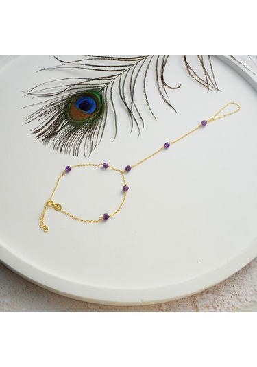 Queen Silver Jewelry 925 Ayar Gümüş Örme Ametist Doğal Taş Şahmeran Altın