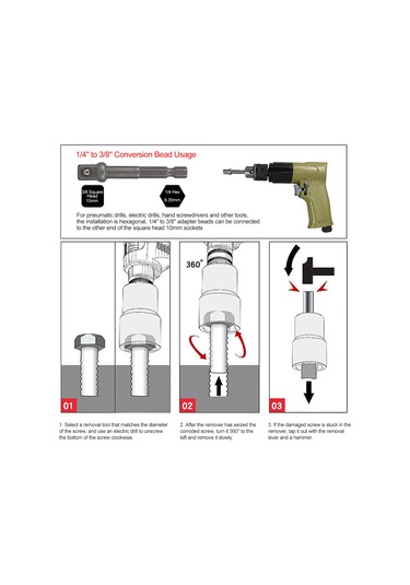 Symbee 7'li Krom Molibden Çelik Somun Sökücü Seti - 3/8" 65mm Uzun Boy, Paslı Ve Hasarlı Vidalar İçin