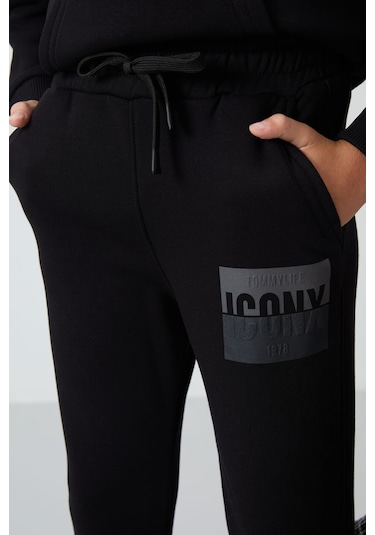 Tommy Life Siyah Pamuklu Kalın İçi Tüylü Yumuşak Dokulu Standart Fit Baskılı Erkek Çocuk Eşofman Takım - 11246 Siyah