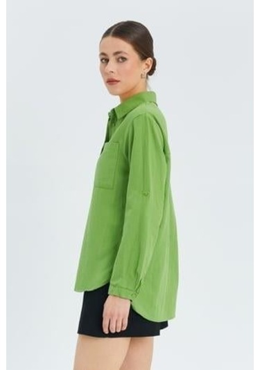 9942 Kadın Oxford Uzun Kol Basic Gömlek Fıstık Yeşili Fıstık Yeşili