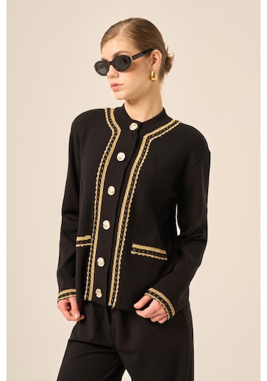 Ftz Women Kadın Şerit Detaylı Hırka Siyah 25199 Siyah