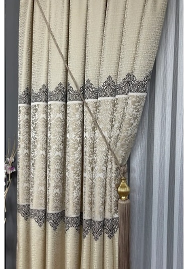 Takım Fon Perde Krem-bej 2 Kanat Fon+aksesuar Krem