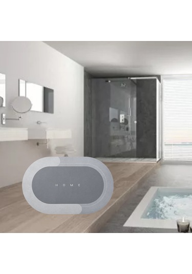 Suntek Kapı Paspası Giriş Çabuk Kuruyan Halı Zemin Gri 40x60cm Oval