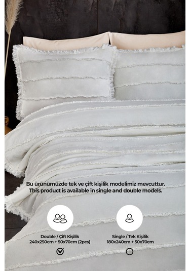 Evlen Home Pamuklu Echos Yatak Örtüsü Takımı Günlük Çift Taraflı Kişilik 3 Parça Dolgulu El İşi Beyaz