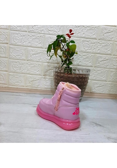 Twingo 9100 Pembe Cırtlı Fermuarlı İçi Kürklü Kız Çocuk Bebe Bot Pembe