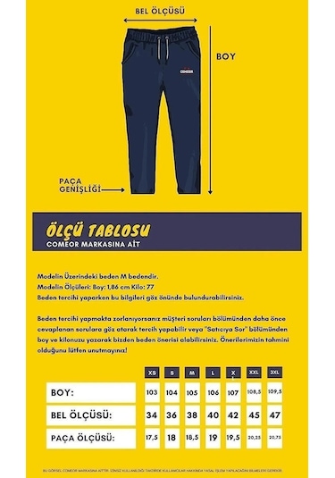 Comeor Antrasit Arka Cepli Etiket Detaylı Düz Paça İçi Pamuklu Erkek Eşofman Altı