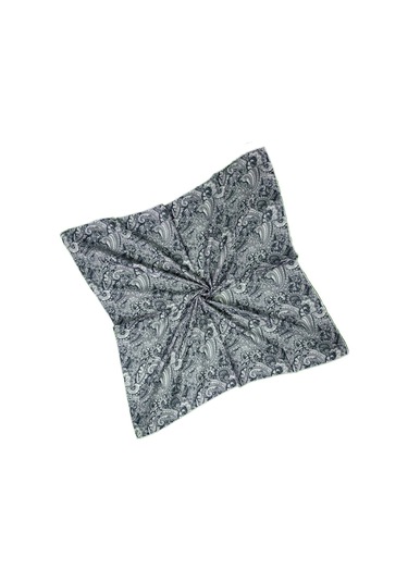 Ebruli Pamuklu Etnik Desenli Soft Eşarp 90x90 Cm Siyah - Gri