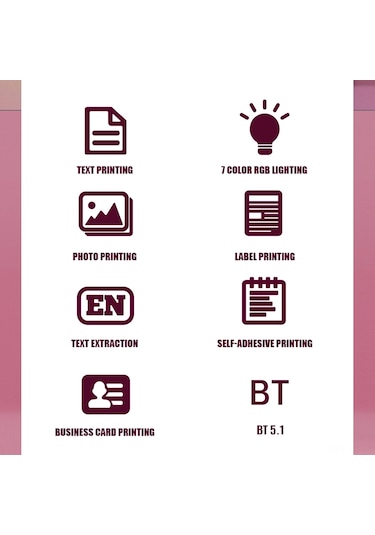 Yunboo M10 Mini Termal Yazıcı - 200dpi, Bluetooth 5.1, 7 Renk Led, 1200mah Pil, 57x25mm Kağıt, Pembe 1 Adet Kağıtlı