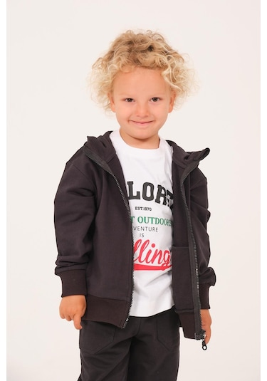 Zeyland Unisex Çocuk Basic Kapüşonlu Ceket - Siyah Siyah