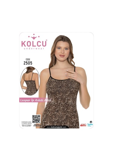 Kolcu Kadın İnce Leopar Desenli Likralı İnce İp Askılı Premium Atlet İnce Desenli Leopar