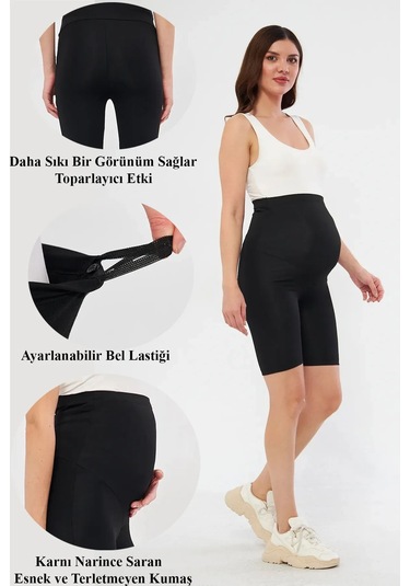 Lesa Wear Diz Üstü Biker Ayarlanabilir Yüksek Bel Esnek Toparlayıcı Ve Sıkılaştırıcı Kısa Hamile Tayt