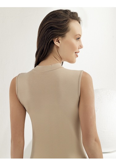 Şahinler Likralı Kolsuz Balıkçı Yaka Atlet Bej Mb1009