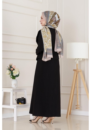 Tensel Yelekli Asel Elbise-siyah-5041 Siyah