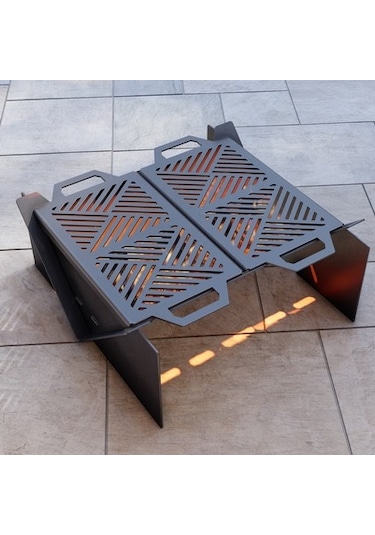 Kare Portatif Ateş Çukuru Çift Izgaralı Bahçeniz İçin Dekoratif Siyah