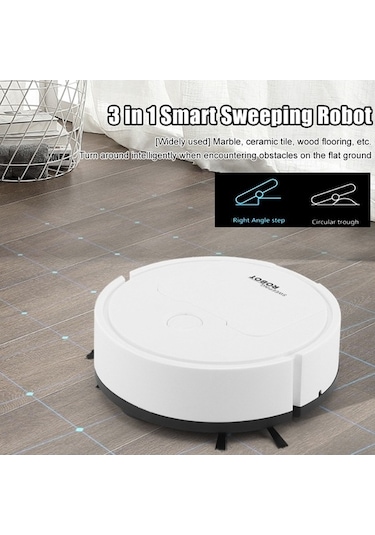 Supermarket1 3'ü 1 Arada Mini Süpürge Robotu Akıllı Temizleyici Beyaz Beyaz