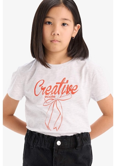 DeFacto Kız Çocuk Bisiklet Yaka Baskılı Kısa Kollu Tişört E5895A825SMGR400 Gri DeFacto Kız Çocuk Bisiklet Yaka Baskılı Kısa Kollu Tişört E5895A825SMGR400 Gri