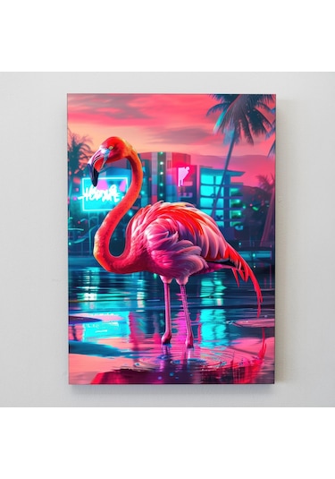 Tropikal Neon Flamingo Kanvas Tablo - Nv00291