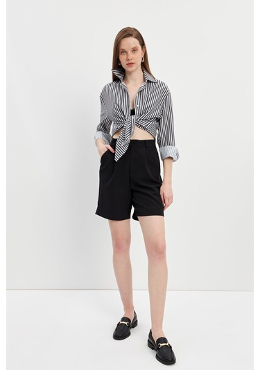 Stella Pulvis Siyah Oversize Çizgili Gömlek Siyah