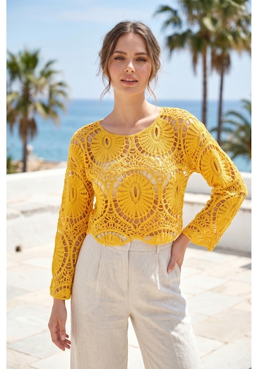 Sayzen Your Shine Dantel Işleme Crop Bluz Sy-shn2610 Sarı