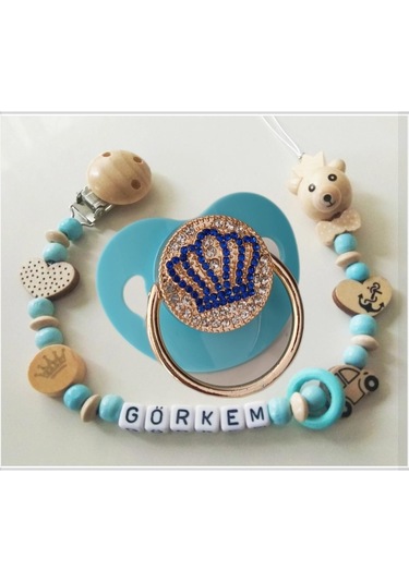 Sahi Aksesuar Isimli Bebek Emzik Zinciri Ve Taşlı Bebek Silikon Emzik Seti 0-6 Ay - Sahi 1451 Çok Renkli